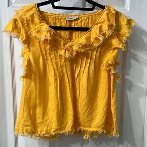 Faherty 100% Linen Ruffle Blouse – Yellow Size S